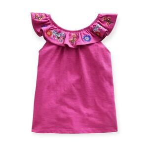 Mini Boden NWT 3/4 Yrs Pink Zebras Frill Embroidered Top.